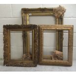 Three moulded gilt frames  largest 24" x 32" (exterior)  16" x 24" (interior)