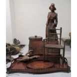 19th and 20thC wooden items: to include a carved pine figure  28"h; dolls furniture; and Edwardian