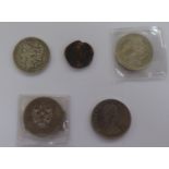 Five coins: to include an 1879 and 1885 USA silver dollar