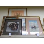 Framed pictures: to include J Albury - a study of objects by a window  watercolour  bears a