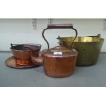 Four items of 19thC and later metalware: to include a mid Victorian copper kettle
