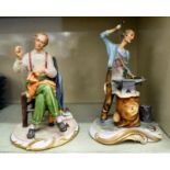 Two modern Capo-di-Monte china figures, one featuring a tailor, the other a blacksmith  11" & 11.5"h