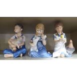 Three Royal Copenhagen porcelain figures, viz. model no.435, 436 and 437  largest 7"h