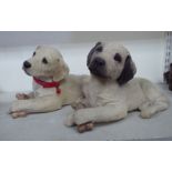 Two composition models, seated Labrador puppies  10"h