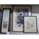 Framed Japanese coloured prints: to include a study of Kuniyoshi  14" x 10"