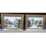 Folland - two works, European street views  oil on canvas  bearing signatures  9.5" x 6"  framed