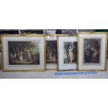 Framed coloured prints, reproductions of Gainsborough style figure studies: to include family