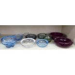 Whitefriars bubbled glass ashtrays/bowls, viz. three pale blue  4"-5"dia; two clear  3" & 4"dia; two