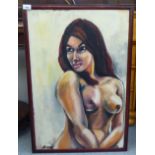 Dara - a three quarter length nude study  oil on canvas  bears a signature  20" x 29"  framed