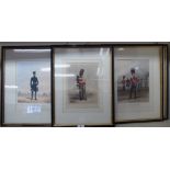 Framed British Army officer uniform studies  coloured prints: to include Coldstream Guards  12" x 9"