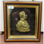 A mid 19thC cast gilt metal head and shoulders, profile portrait plaque 'The Duke of Wellington'