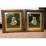 A pair of mid 19thC cast and gilt metal head and shoulders profile portrait plaques, respectively