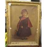 Early 19thC British School - a full length portrait, a standing child, wearing a maroon cap and