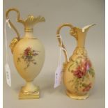 A Royal Worcester blush ivory glazed and gilded china, ovoid shape pedestal ewer, decorated with
