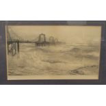 William L Wyllie - a stormy sea at Brighton chain pier  etching  bears a pencil signature  7.5" x