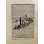 Attributed to William L Wyllie - Cleopatra's Needle viewed from The Savoy  etching  bears a pencil