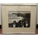 Donald McIntyre - 'Nuns and Stormy Sea'  acrylic  bears initials DMC and a Thackeray Gallery label