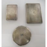 Silver collectables, viz. a powder compact; and two dissimilar cigarette cases  mixed marks