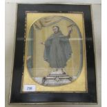 A 19thC embroidered gilt and coloured thread religious scene  11" x 8"  framed