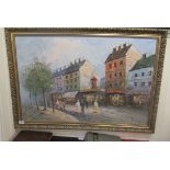 Burnett - a Parisian street scene, featuring the Moulin Rouge  oil on canvas  bears a signature  23"