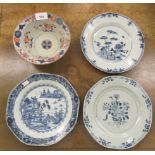 Chinese porcelain: to include a Kangxi bowl, decorated with iron red and blue flora  7"dia