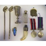 Sterling and foreign silver items: to include a pair of Thai spoons; and a Russian Kiddush cup