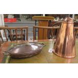 An early 20thC W.A.S Benson insulated copper jug of conical form with a rivetted, hinged lid and