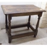 A late 17th/early 18thC oak side table, raised on turned, block legs  22"h  25"w