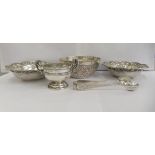 Silver and white metal collectables: to include a salt cellar and shallow dishes  mixed marks