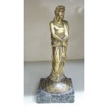A 19thC cast bronze figure, Christ, wearing a crown of thorns, standing on a domed, scaled base,