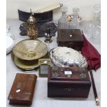 A mixed lot: to include 19thC and later boxes, coins, costume jewellery and a parasol with an 18ct