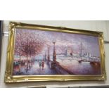 Modern British School - a London street scene beside the Thames  oil on canvas  bears an