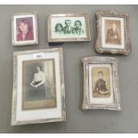 Five early 20thC silver mounted photograph frames, each with an easel back  mixed marks  largest 9.