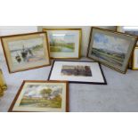 20thC watercolours: to include a harbour scene  12" x 16"  framed