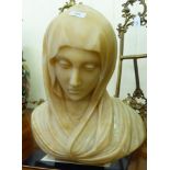 A 19thC carved alabaster bust, a young woman wearing a veil  16.5"h