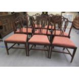 A set of eight late 19th/early 20thC George III design mahogany framed dining chairs with arched