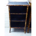 A late 19thC bamboo framed and foliate embossed, panelled, two tier open front bookcase  36"h  22"w