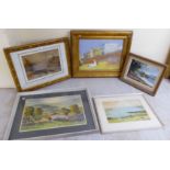 Pictures: to include a river scene  watercolour  12" x 17"  framed