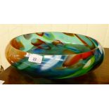 A (probably) Murano multi-coloured glass shallow fruit bowl  18"dia