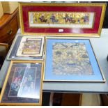 Pictures: to include a Persian military procession  watercolour & gilt leaf  5" x 22"  framed