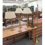 A modern brass standard lamp  56"h and six dissimilar various table lamps