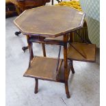 An Edwardian bamboo framed and rattan, panelled, octagonal tea table with folding, outset panels