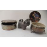 Silver collectables: to include a Chinese trinket box, the hinged lid decorated with fauna  bears