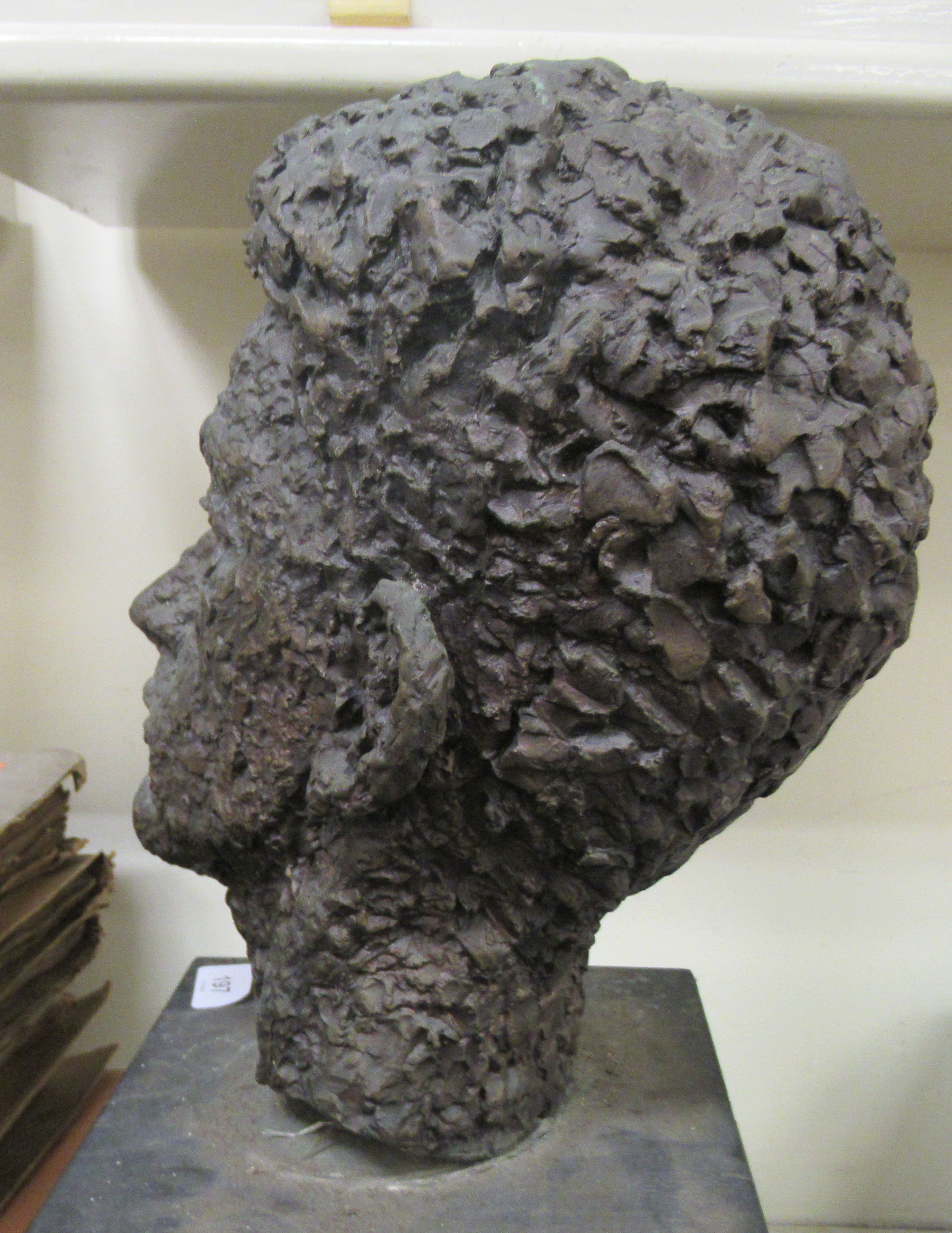 A cast bronze bust of a man, on a plinth  20"L overall - Image 4 of 6