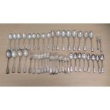 Various 19thC silver fiddle and thread and shell pattern flatware, comprising sets and part sets