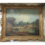 Late 18thC British School - figure in a township landscape by a river  oil on canvas  19" x 23"