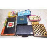 20thC board games: to include Backgammon, in a black attache style case; dominoes and Bezique