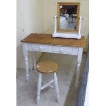 Modern grey/cream coloured painted and part polished pine furniture, viz. a dressing table with