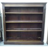 A late Victorian mahogany three tier bookcase, on a plinth  49"h  48"w