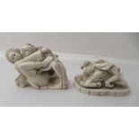 Two Japanese resin ornaments, figures in erotic pose  2"h